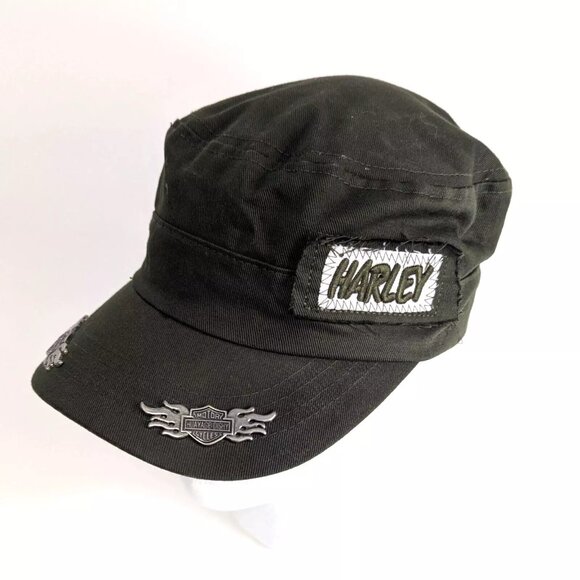 Harley Davidson Military Style Army Military Hat Cap Adjustable Patches & Pins - Picture 1 of 6